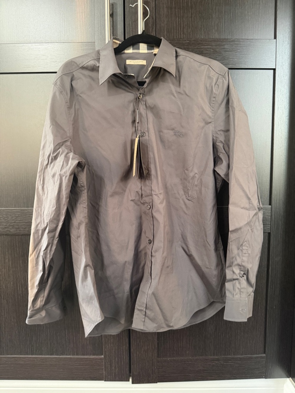 Burberry Grey Men's Button-Up Shirt with Tonal Logo
